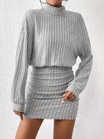 Vestido de Punto de Cuello Alto para Mujer Moda de Invierno Cálida y Suelta con Mangas Largas - details 7