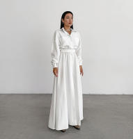 Otoño Invierno nueva camisa elegante de manga francesa ceñida a la cintura con sentido del diseño y vestido largo de moda con abertura - details 4