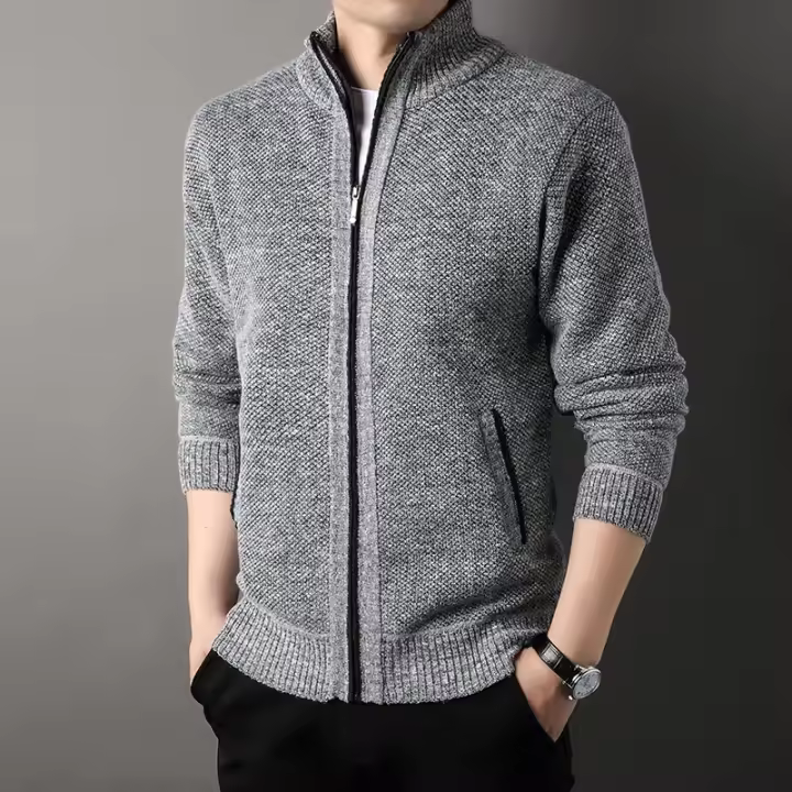 Suéter de punto con cuello en H para hombre, cárdigan de otoño e invierno, chaqueta tt de color sólido - 1