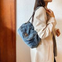 Bolso de hombro, bolso de lona vaquero, estilo callejero, cadena de Metal, bolso Vintage, Color sólido, gran capacidad, bolso cruzado sólido para estudiantes - details 2