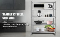 SucceBuy Estantería de 48 x 18,5 pulgadas, estantes de almacenamiento ajustables de 5 niveles, acero inoxidable, para cocina y garaje, con pies ajustables - details 0