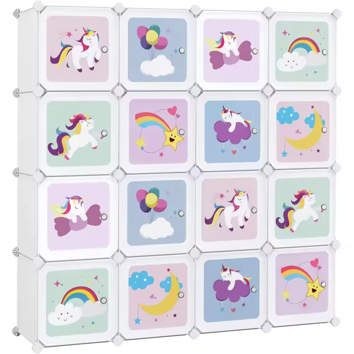Armario Modular Infantil de 16 Cubos, Organizador Modular para Niños, Estantes de Cubo de Plástico, con Puertas, para Ropa, Zapatos, Juguetes, 123 x 31 x 123 cm, Rosa LPC906P01 - 1