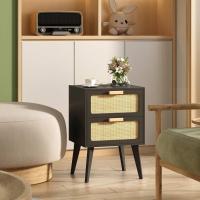 Cajonera, Gabinete de Noche, Mesitas de Noche, mesitas auxiliares, con 2 cajones Decorados de ratán, a Mano, Mesa Auxiliar, para Dormitorio, Salón, Natural DECTG59Y - details 11