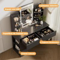 Mesa de Maquillaje LED Regulable Vanity con 2 Cajones y 4 Estantes Estante Inferior - details 10