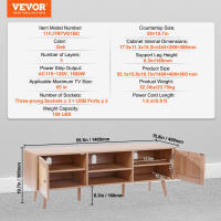 VEVOR soporte de TV de ratán para TV, soporte de TV Boho con puerta de ratán, centro de entretenimiento con enchufe incorporado y puertos USB - details 9