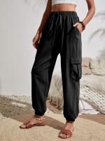Pantalones de cintura elástica para mujer, pierna con bolsillos, estilo coreano, moda estética clásica - details 2