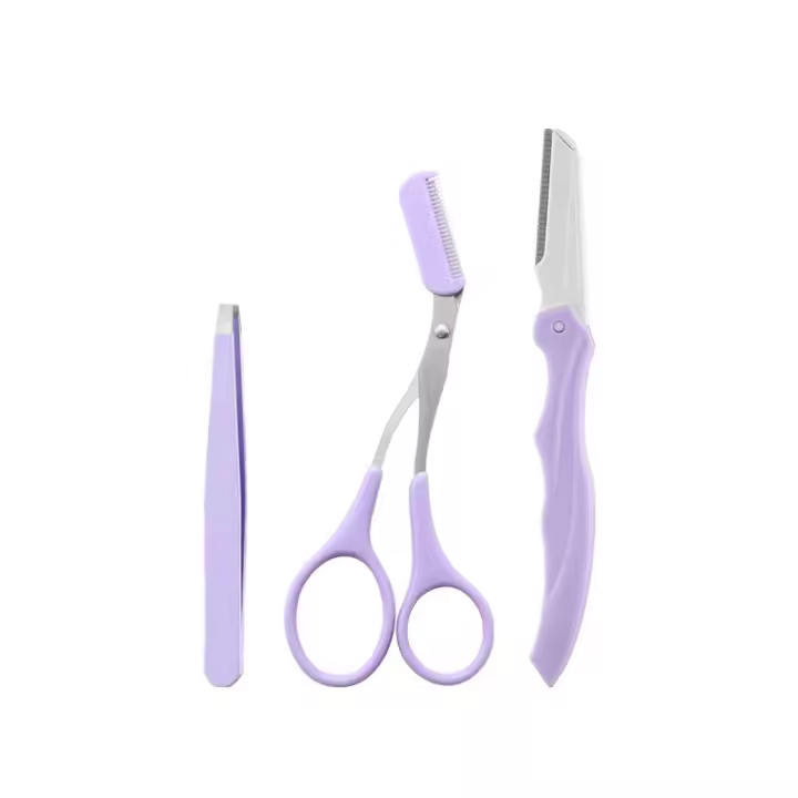 Set De 3 Herramientas De Maquillaje Portátiles Conjunto De Afeitar Y Peinar Para Cejas Con Tijeras Y Cepillo De Acero Inoxidable - 1