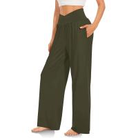 Pantalones De Algodón Y Lino Para Mujer Estilo Casual Cintura Baja De Temporada Todo El Año Pantalones Rectos Caídos De Pierna Ancha Color Sólido De Media Altura - details 10