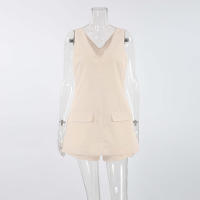 Conjunto de Top y pantalones cortos con cuello en V para mujer, traje de dos piezas para el lugar de trabajo, color caqui, para ir al trabajo - details 1
