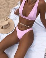 Conjunto de Bikini de Color Sólido de Alta Calidad Estilo Ajustado para Mujeres - details 3