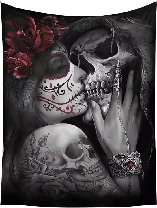 Tapiz de pared de calavera, decoración bohemia para el hogar, decoración de Halloween - 1