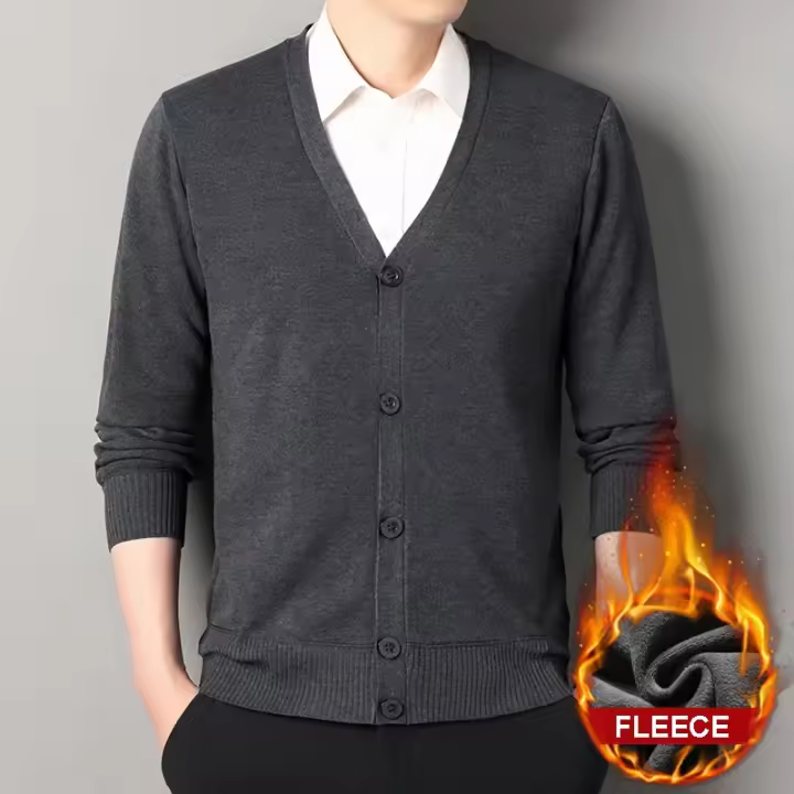 Cardigan Casual para Hombres Cuello en V Pantalón de Moda de Otoño e Invierno Tejido de Botones - 1