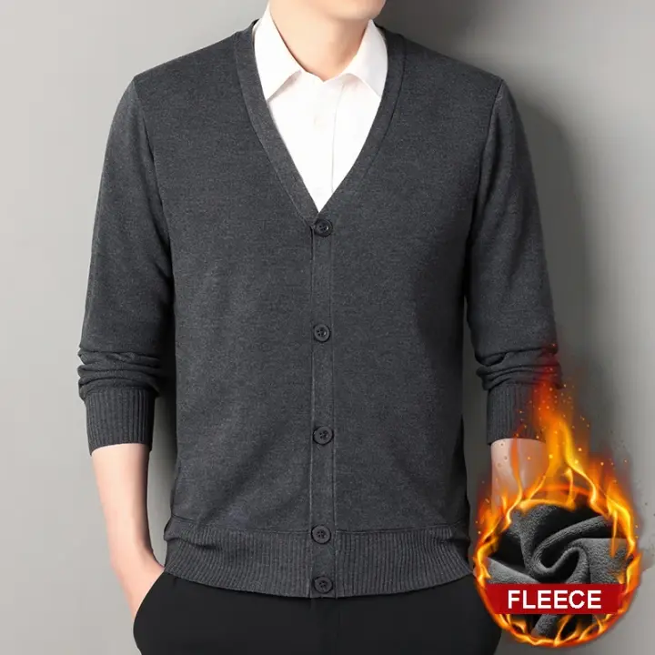 Cárdigan de punto de terciopelo para hombre, mantiene el calor en otoño e invierno al aire libre, prendas de vestir exteriores tipo cárdigan, ropa casual - 1