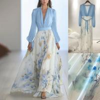 2025 Nueva Ropa mujer, Vestido largo estampado cuello pico, Azul - details 26