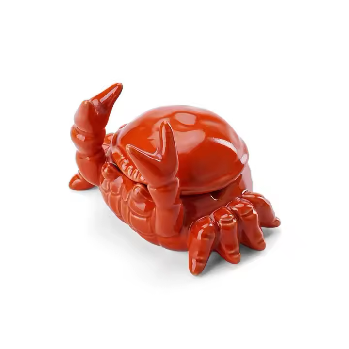 Cenicero pequeño de cangrejo chino con tapa para oficina y hogar, decoración china, lindo de crustáceo rojo para sala de estar y oficina. - 1