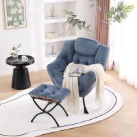 Silla perezosa con otomana, silla moderna con reposabrazos y bolsillo lateral, sillón de lectura con reposapiés para espacios pequeños, color verde afelpado - details 42