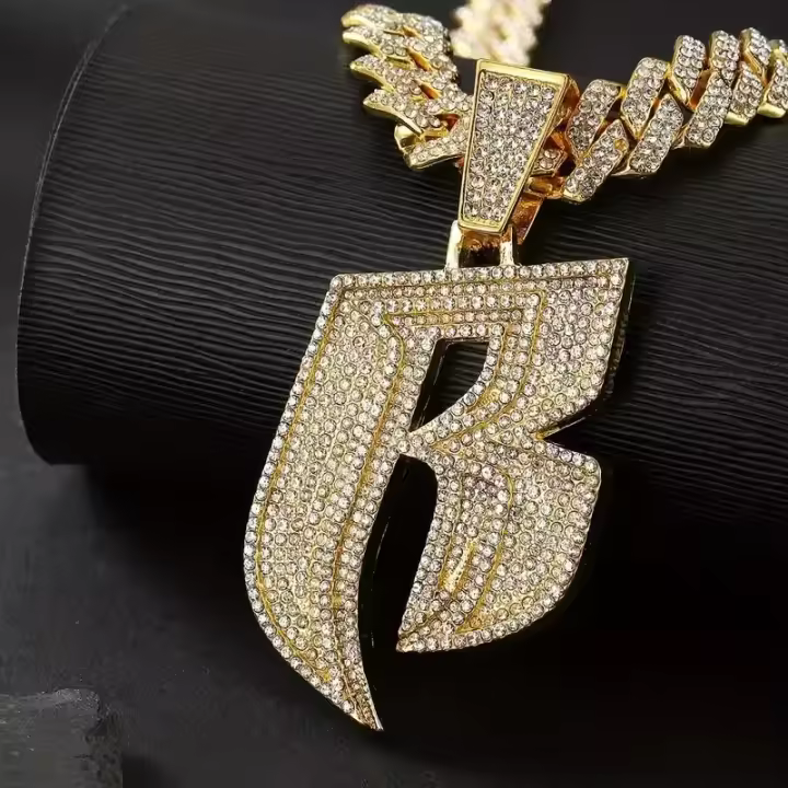 Collar de hip-hop americano, material de circonia sintética, accesorio de diamante simulado, decoración de cantante de rap de moda - 1