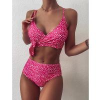 Bikini azul de lunares para mujer, traje de baño Sexy de cintura alta, bañador brasileño de realce con cordones, conjunto de Bikini 2021 - details 8