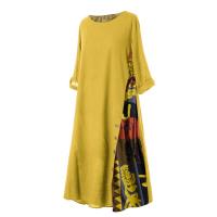 Vestido Vintage de talla grande para mujer, Vestido largo estampado con botones laterales y manga 3/4 de verano, vestidos largos para mujer - details 7