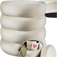 Taburete Almacenaje Bouclé, Carga: 120 kg, MDF, Puff Almacenaje, Taburete Dormitorio, Reposapies Puff, Zapatero Entrada Recibidor, Asiento Acolchado, Ideal Salón Hogar - 42 x 47 cm Crema - details 38