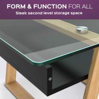 Mesita de Centro Rectangular, de Vidrio y Madera con Bandeja para Revistas, Mesa de Centro Baja para Salón y Oficina - details 5