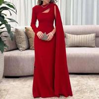 Vestido de noche elegante para mujer, cuello redondo, manga larga, retales, cintura alta, ajustado, a la moda, liso, a la cadera, primavera 2025 - details 1