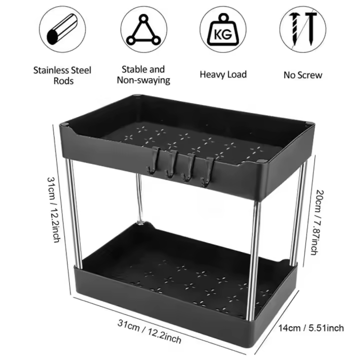 Organizador de Cocina de Acero de 2 Niveles Almacenamiento de Champú, Detergente, Especias - 1