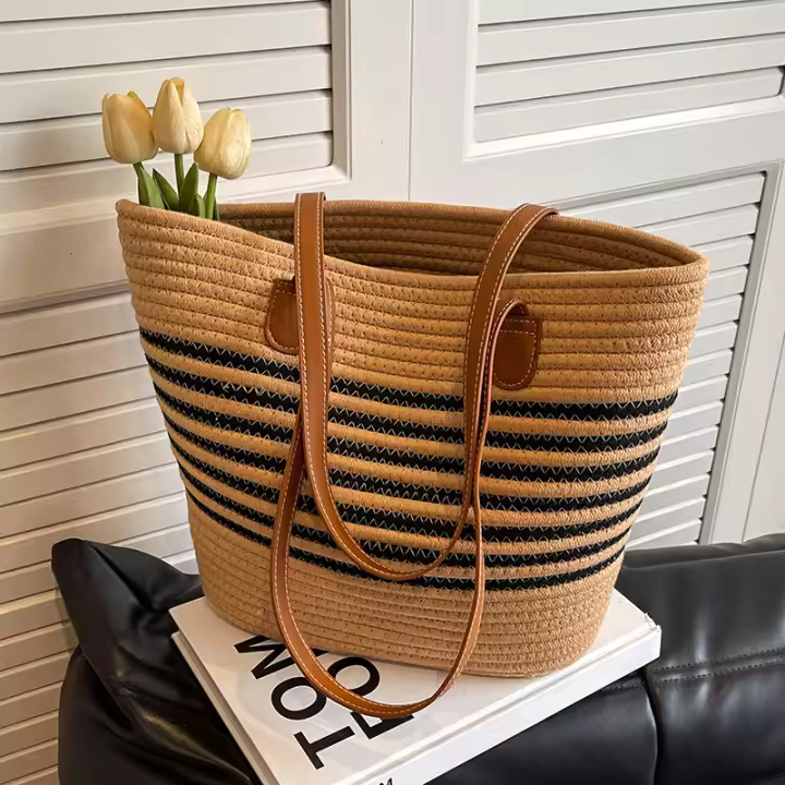 Bolso de Paja Grande para Mujer Estilo Nuevo, Capacidad de Bolso de Playa, Bolso de Hombro Único, Bolso de Paja para Mujer - 1