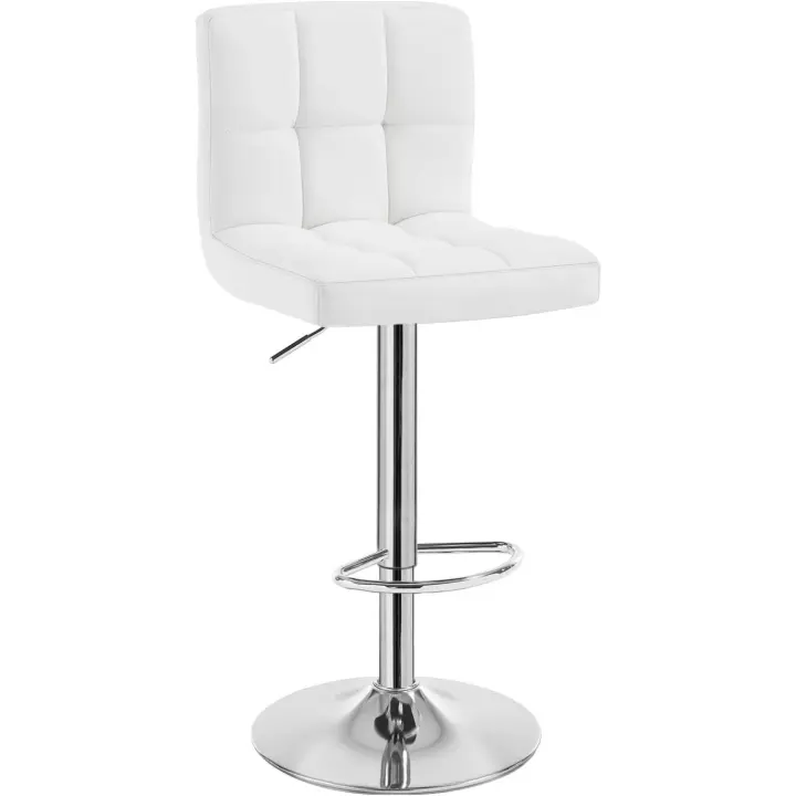 1x Taburetes de Bar Regulable en Altura Asiento de Lino Acero Cromado Asiento Acolchado Silla de Bar Taburetes Alto Cocina Crema BH32cm-1 - 1