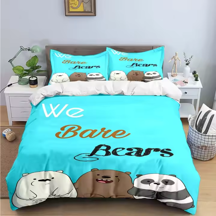 Exquisito Conjunto de Ropa de Cama de Oso de Dibujos Animados Cubierta de Edredón, Almohada, Sábana - 1