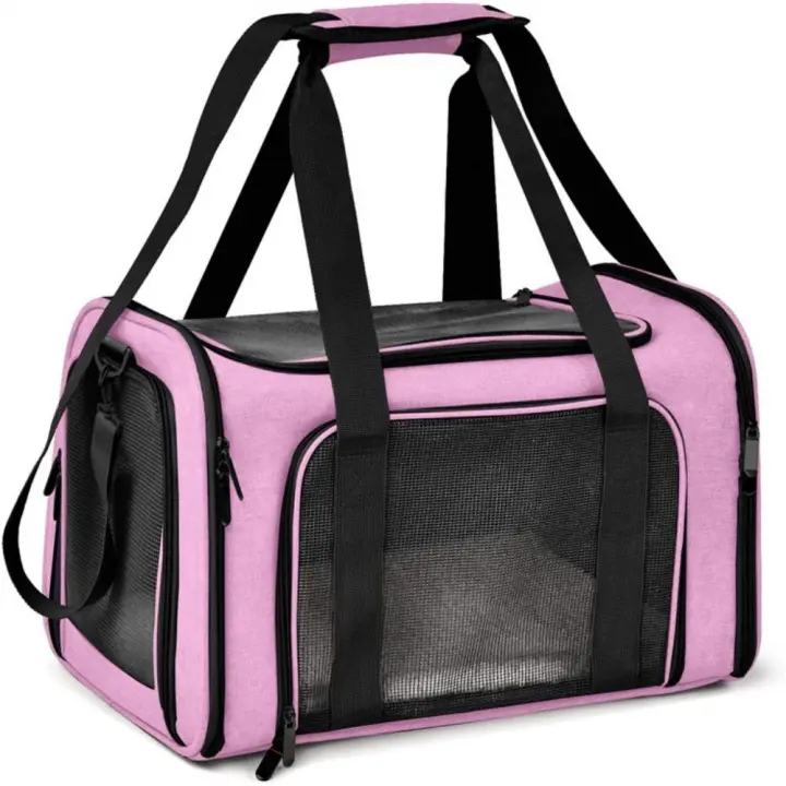 Bolsa de transporte plegable para mascotas, bolso portátil de cara suave para gato, almohadilla de forro polar extraíble, correa de hombro ajustable, estuche de transporte para perros, viaje - 1