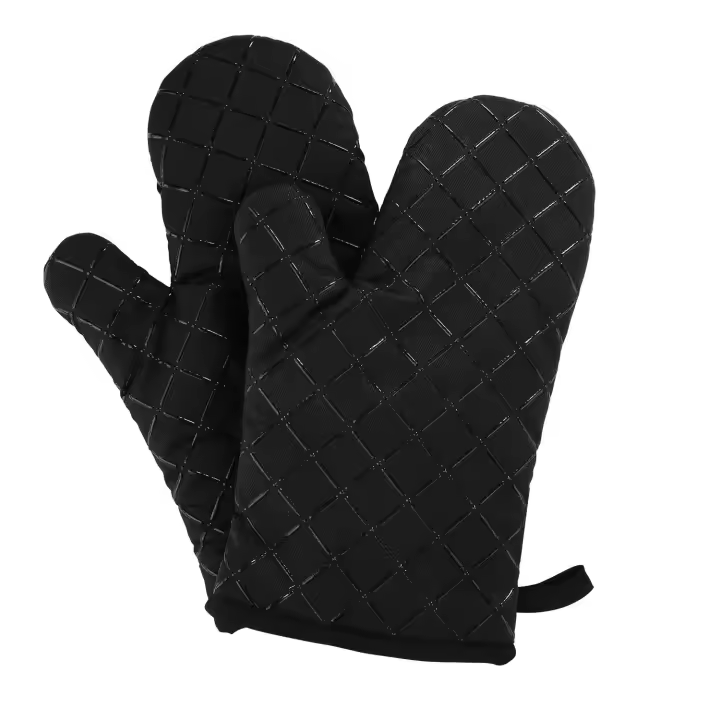 Guantes antideslizantes para horno de cocina, manoplas resistentes al calor para cocinar, hornear, asar a la parrilla, color negro, 1 par - 1