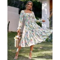 Vestido con cuello cuadrado para mujer, vestidos florales de manga larga, elegante y bonito, - details 12