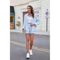 BUNO-2025 Conjuntos de pantalones cortos sueltos informales de Color sólido para mujer, traje de dos piezas elegante de verano, conjunto completo de ropa femenina - details 5