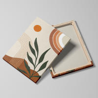 Póster Moderno Abstracto Boho con Marco de DHROOM Pintura en Lienzo de Hojas de Plantas y Línea del Sol para Decoración de Sala de Estar - details 0