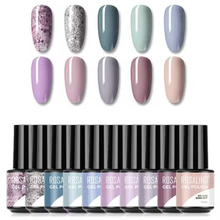 ROSALIND/8/10/12 piezas Multicolor Semi-permanente Base Top barniz remojo profesional Gel de esmalte de uñas, - 1