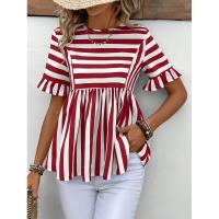 Nuevo Vestido camisero de verano para mujer, cuello redondo, manga con volantes, holgado, cómodo, a rayas - details 18