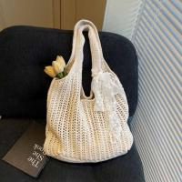 Con cinta de encaje, bolso tejido de Color sólido, bolso de mano, bolso de playa, bolso de playa con agujeros, bolso de hombro hueco de gran capacidad, compras - details 15