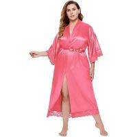 Vestido tipo kimono largo Sexy para mujer, bata de baño de encaje, lencería, camisón de seda helada, camisón de Color sólido, ropa de dormir de talla grande #     0701 - details 11