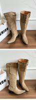 2025 Verano y otoño nueva moda Botas de pelo fino Botas altas de tacón grueso puntiagudo para mujer Hebilla de cinturón de gran tamaño - details 14