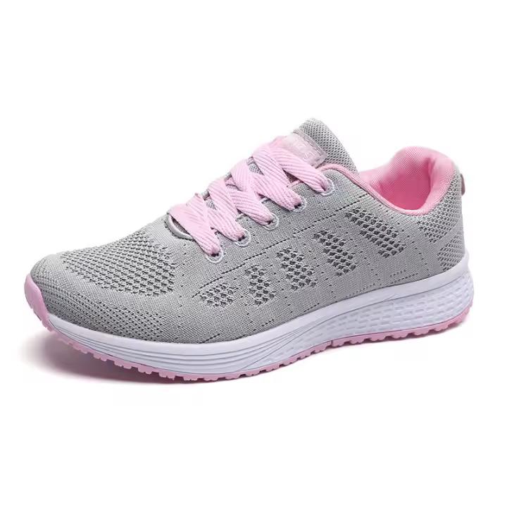 Volando tejido zapatos deportivos de las mujeres de malla transpirable casual fondo plano luz corriendo negro zapatos de viaje pareja zapatos blancos - 1