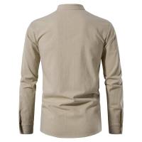 Nueva blusa informal para hombre, Tops de lino y algodón, camiseta de manga larga, camisas de Yoga Vintage con tapeta inclinada para primavera y otoño - details 12