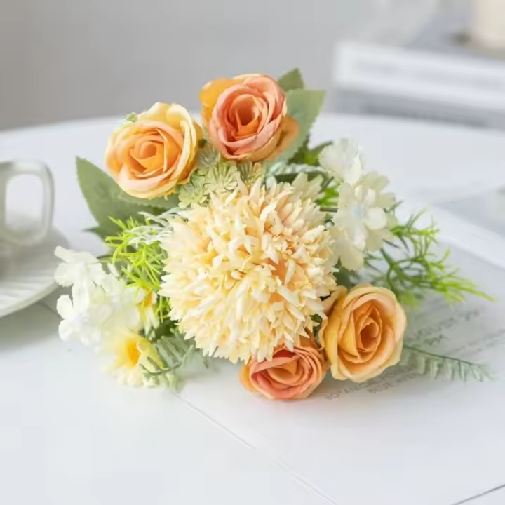 Flores artificiales de 27cm, rosas de seda, simulación de ramos artificiales, decoración Floral falsa para decoración del hogar, jardín, decoración de boda - 1