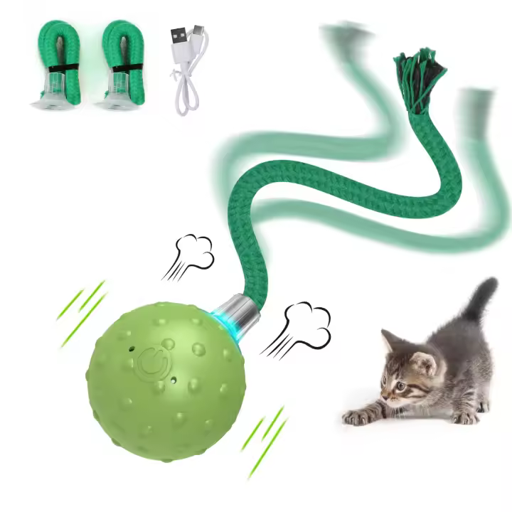 Juguete interactivo para gatos, bola móvil automática con cola larga, sonidos de aves simulados, recargable por USB - 1