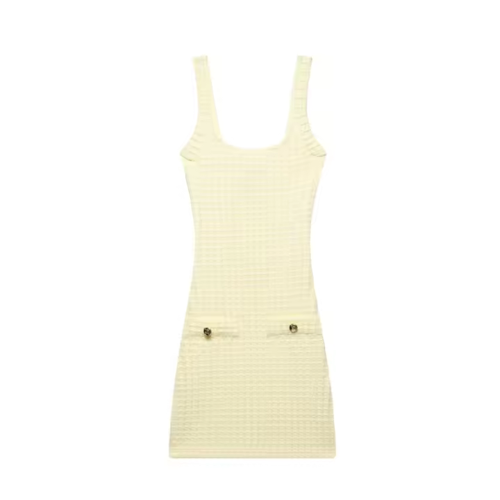 Vestido corto texturizado con tirantes elásticos anchos para mujer, novedad de verano 2025 - 1