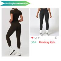Camiseta deportiva ajustada para mujer, camiseta deportiva de secado rápido de alta elasticidad para fitness, yoga, ropa deportiva de manga corta - details 0