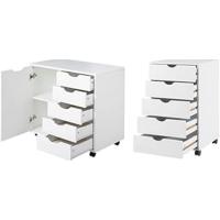 Cómoda de 5 cajones para dormitorio Cómodas altas y elegantes con ruedas Estantes de almacenamiento Cómoda pequeña para maquillaje de armario con capacidad de 180 libras - Blanco - details 8