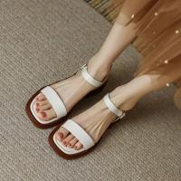 Sandalias de Mujer de Cuero Genuino Básico de Tacón Bajo Moda de Verano 2025 - details 7
