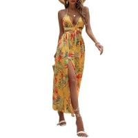 2025 Nuevos vestidos de mujer, estampados, sin espalda, con lazo, falda con abertura - details 1