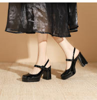 Zapatos Mary Jane de charol con punta cuadrada y tacón en bloque estilo hada = - details 16